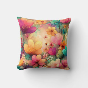 Valentine’s Day Floral Romantic Pink Purple Yellow Throw Pillow