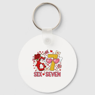 Valentine’s Day Funny 67 Meme Six Seven 6 7 Hearts Keychain