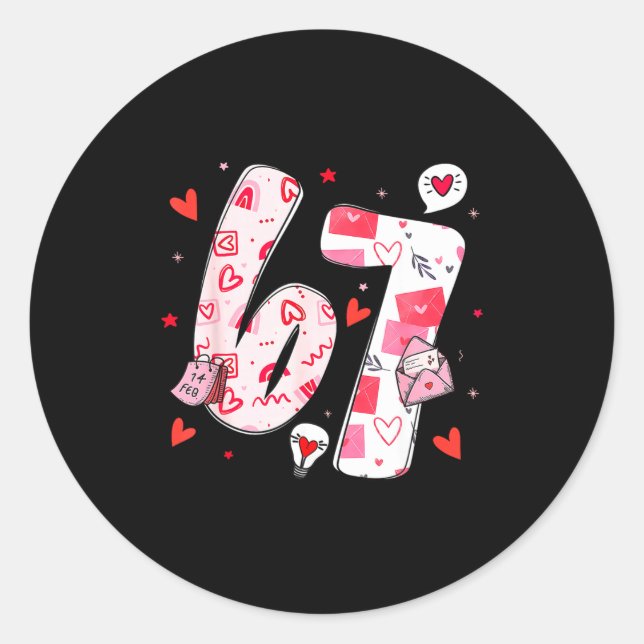 Valentine’s Day Funny 67 Meme Six Seven 6 7 Valent Classic Round Sticker (Front)