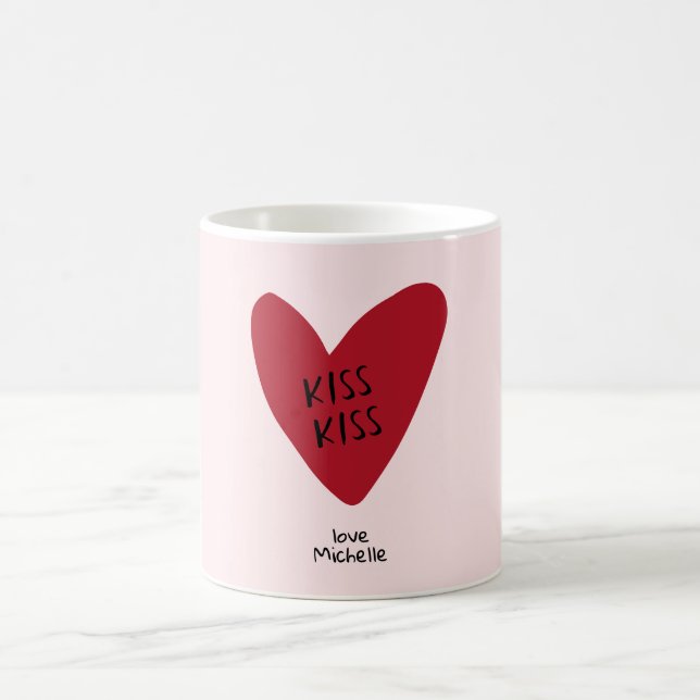 Valentine’s Day Gift, red heart on the pink bg Coffee Mug (Center)