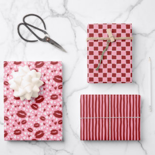 Valentine’s Day Girly Red Pink Hand Drawn Wrapping Paper Sheet