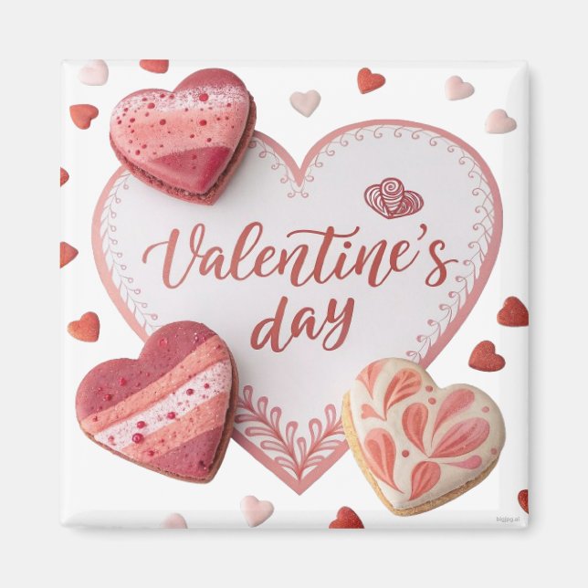 Valentine’s Day Heart Cookies on Romantic Backgrou Magnet (Front)