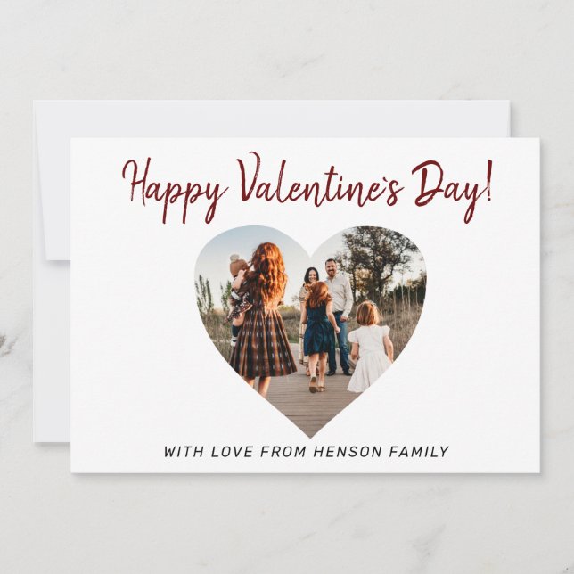 Valentine`s day Heart Family Photo Script Holiday Card (Front)