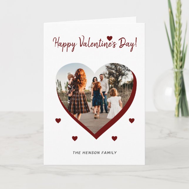 Valentine`s day Heart Family Photo Script Holiday Card (Front)