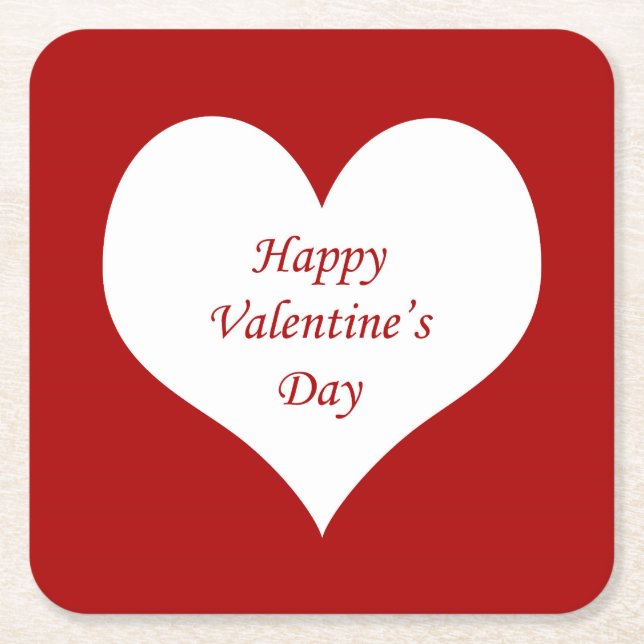 Valentine’s Day Heart Square Paper Coaster (Front)