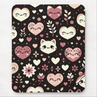 Valentine’s Day Kawaii Cats Hearts Flower Pattern Mouse Pad