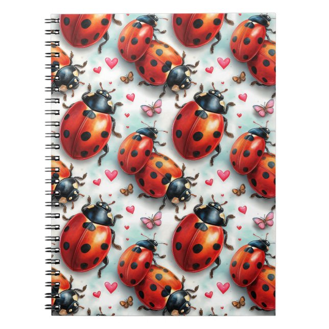 Valentine`s Day Ladybug Love Pattern Notebook (Front)