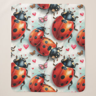 Valentine`s Day Ladybug Love Pattern Sherpa Blanket