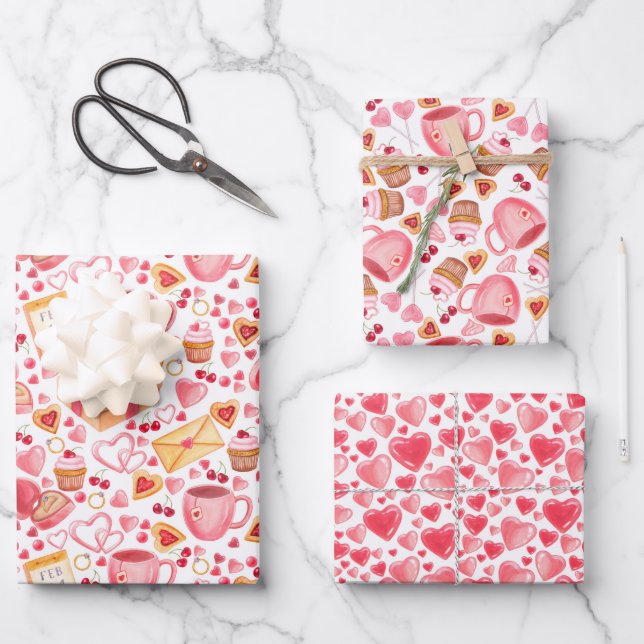 Valentine’s Day Love Hearts Pink Wrapping Paper Sheet (Front)