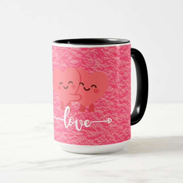 Valentine’s Day Love Mug – Pink Hearts Design (Front Right)