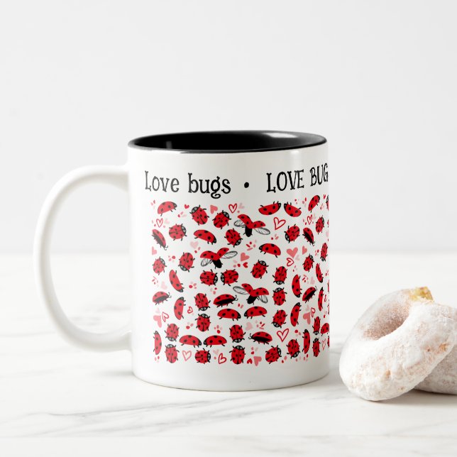 Valentine’s Day mug Fun Love Bugs red (With Donut)