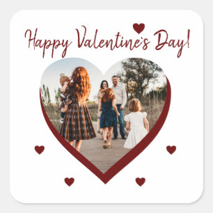 Valentine`s day Red Heart Family Photo Script  Square Sticker