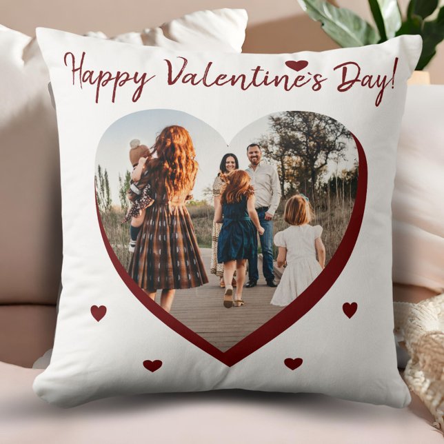 Valentine`s day Red Heart Family Photo Script Throw Pillow (Creator Uploaded)