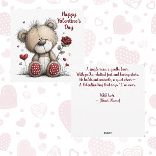 Valentine’s Day Teddy Bear with Rose Holiday Card