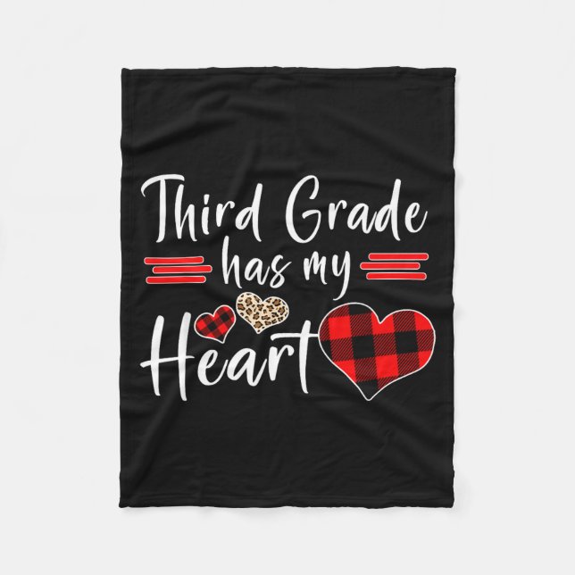 Valentine’s Day Third Grade Has My Heart Plaid Tea Fleece Blanket (Front)