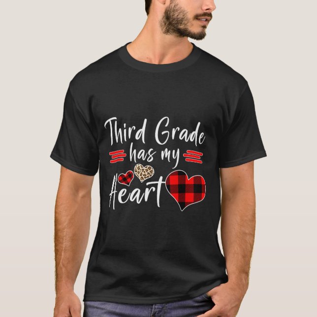 Valentine’s Day Third Grade Has My Heart Plaid Tea T-Shirt (Front)