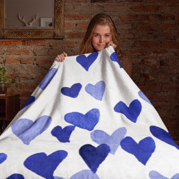 Valentine’s Day Watercolor Hearts – blue Fleece Blanket
