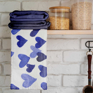Valentine’s Day Watercolor Hearts – blue Kitchen Towel