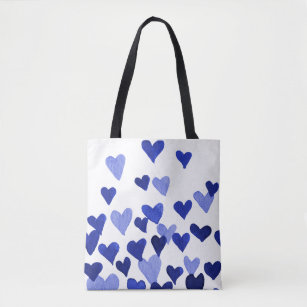 Valentine’s Day Watercolor Hearts – blue Tote Bag
