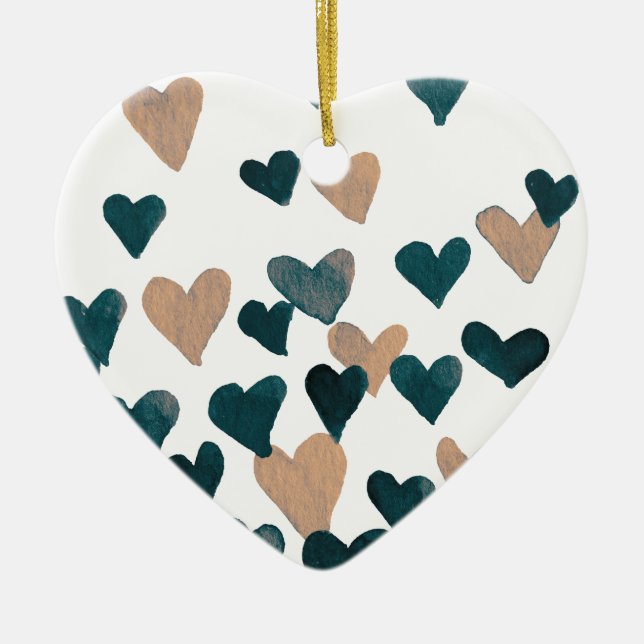 Valentine’s Day Watercolor Hearts – neutral Ceramic Ornament (Front)
