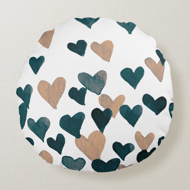 Valentine’s Day Watercolor Hearts – neutral Round Pillow (Front)