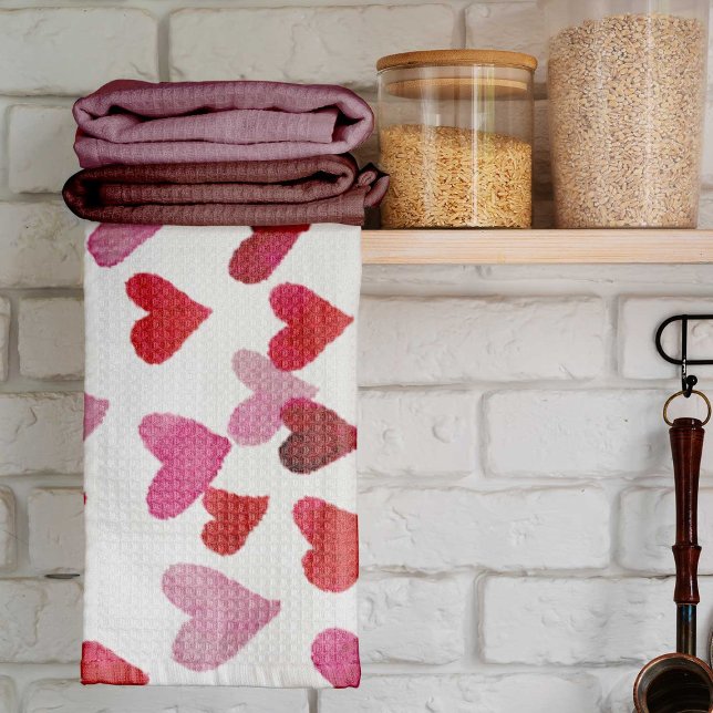 Valentine’s Day Watercolor Hearts – pink Kitchen Towel (Creator Uploaded)