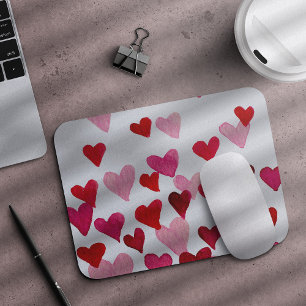 Valentine’s Day Watercolor Hearts – pink Mouse Pad