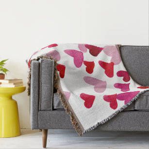 Valentine’s Day Watercolor Hearts – pink Throw Blanket