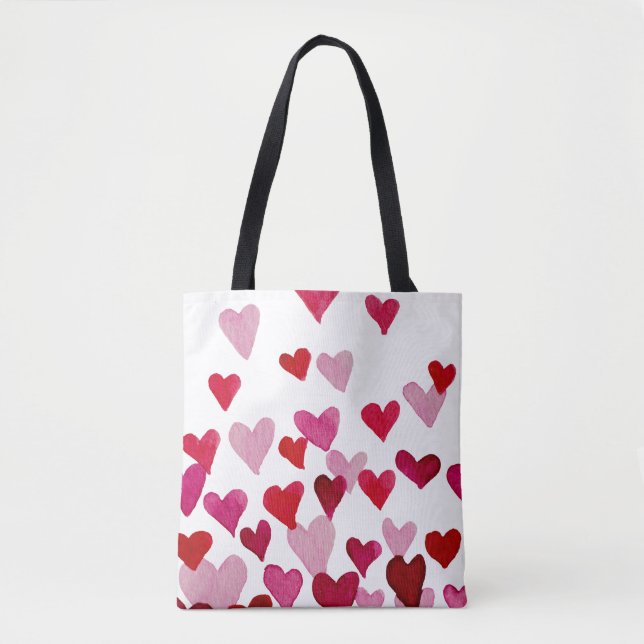 Valentine’s Day Watercolor Hearts – pink Tote Bag (Front)