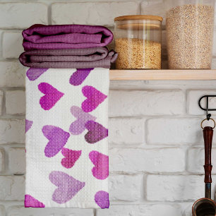Valentine’s Day Watercolor Hearts – purple Kitchen Towel