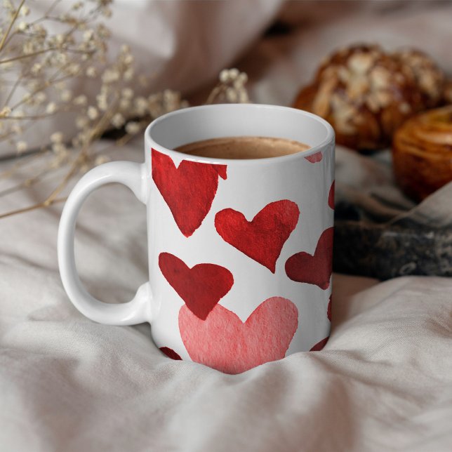 Valentine’s Day Watercolor Hearts – red Coffee Mug (Creator Uploaded)