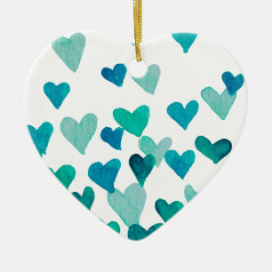 Valentine’s Day Watercolor Hearts – turquoise Ceramic Ornament