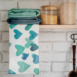 Valentine’s Day Watercolor Hearts – turquoise Kitchen Towel