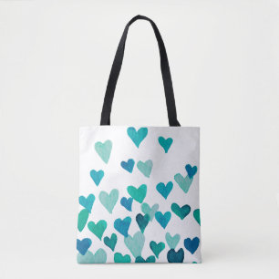 Valentine’s Day Watercolor Hearts – turquoise Tote Bag