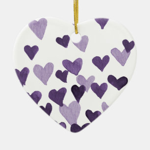 Valentine’s Day Watercolor Hearts – ultra violet Ceramic Ornament