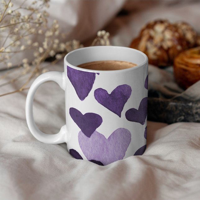 Valentine’s Day Watercolor Hearts – ultra violet Coffee Mug (Creator Uploaded)