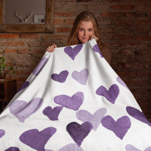 Valentine’s Day Watercolor Hearts – ultra violet Fleece Blanket