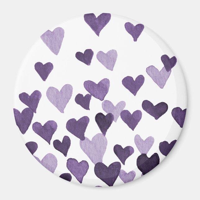 Valentine’s Day Watercolor Hearts – ultra violet Magnet (Front)