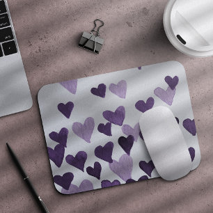 Valentine’s Day Watercolor Hearts – ultra violet Mouse Pad