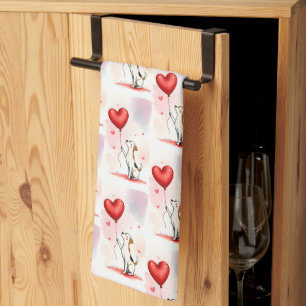 Valentine' s Kitchen Hand Towel Dog Red Heart