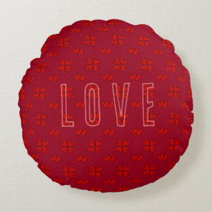 Valentine’s Red Hearts On Red Love  Round Pillow