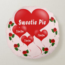Valentine’s Round Pillow with Red Hearts & Roses