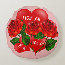 Valentine’s Round Pillow with Red Hearts & Roses