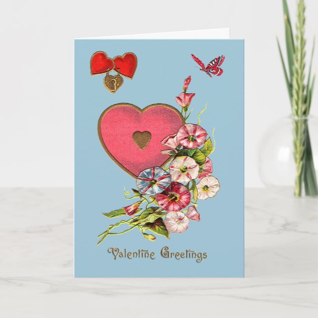 Valentine salutations avec carte Coeurs et Fleurs (Devant)