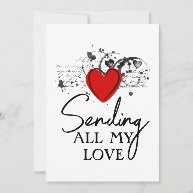 Valentine Sending Love Heart Script Printable  Holiday Card (Front)