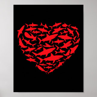 Valentine Sharks Heart Sea Animal Lover Ocean Wild Poster