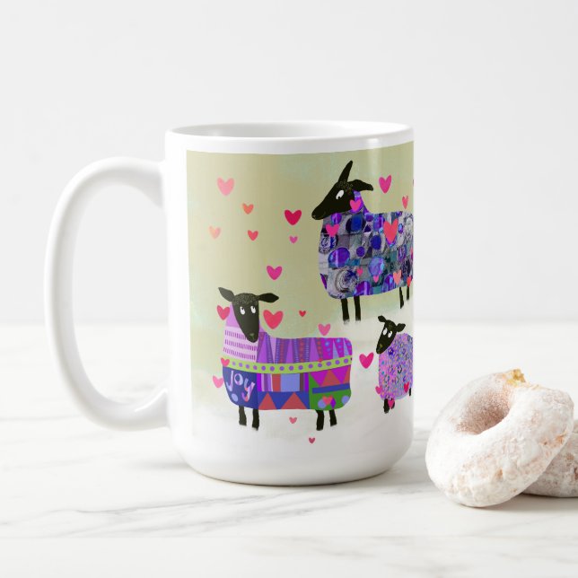 Valentine Sheep Sending Love Ceramic Mug (With Donut)