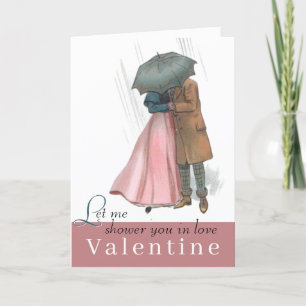 Valentine Shower You in Love Umbrella Couple  Holiday Card