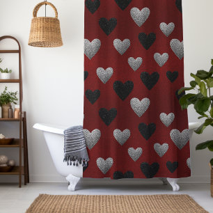 Valentine Silver Black Glitter Hearts on Burgundy