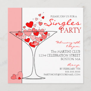 Valentine Singles Party Heart Cocktail Invitation